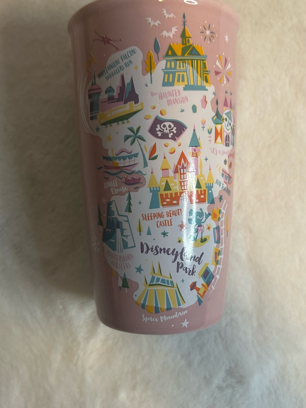 Starbucks Disneyland Park Pink Ceramic Travel Tumbler Mug 12oz Disney With Lid